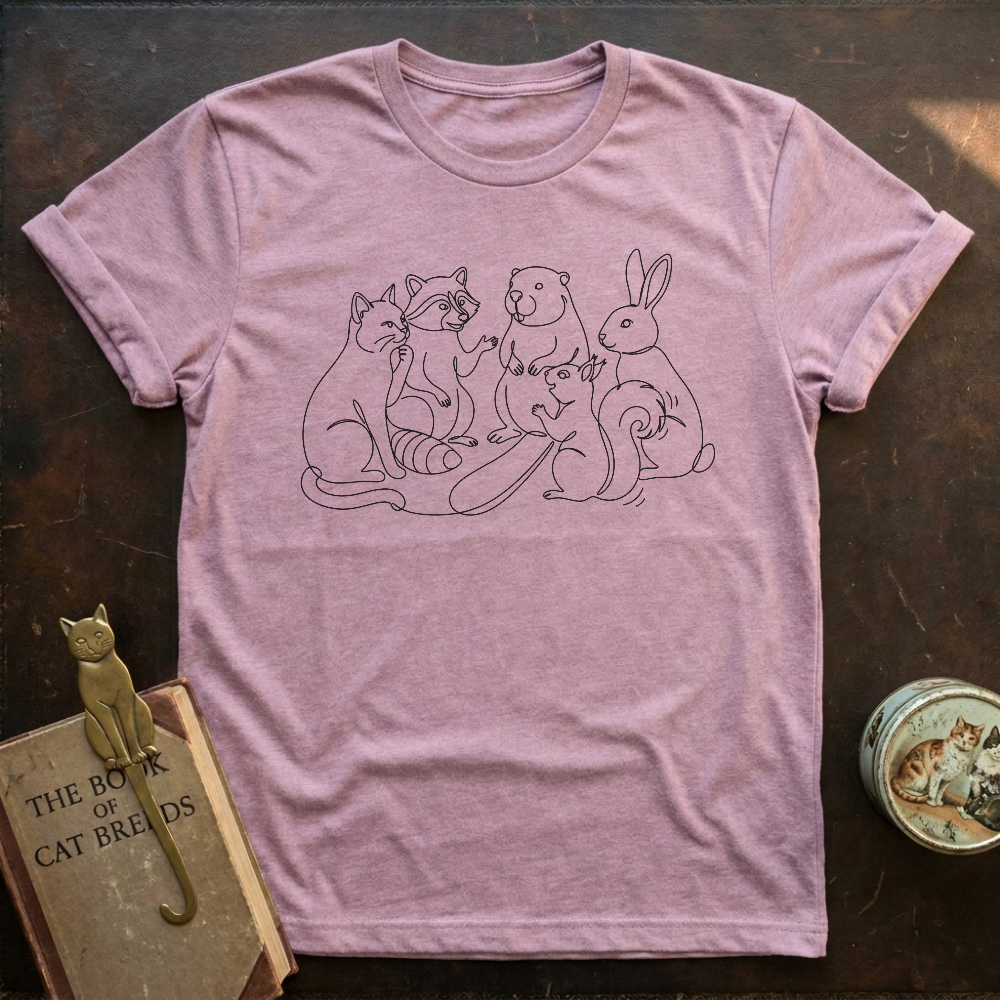 Line Art Cat & Friends T-shirt