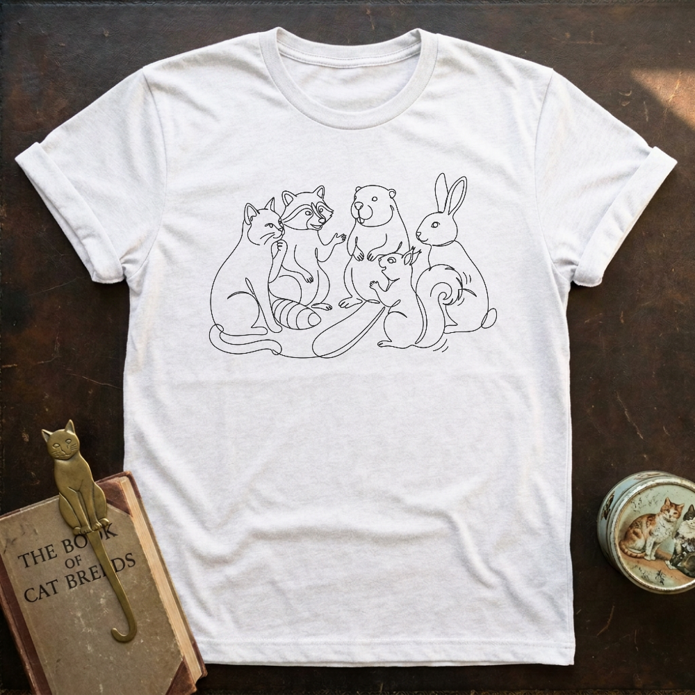 Line Art Cat & Friends T-shirt