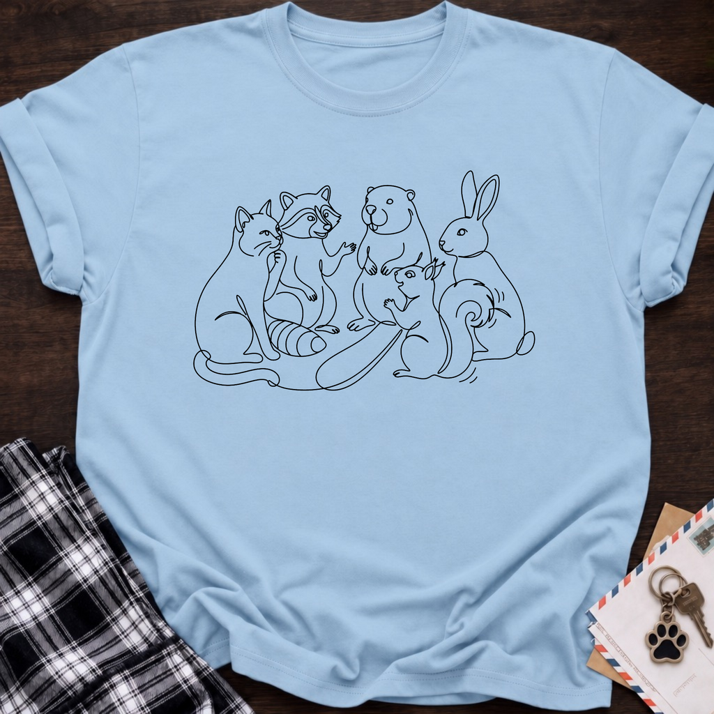 Line Art Cat & Friends T-shirt