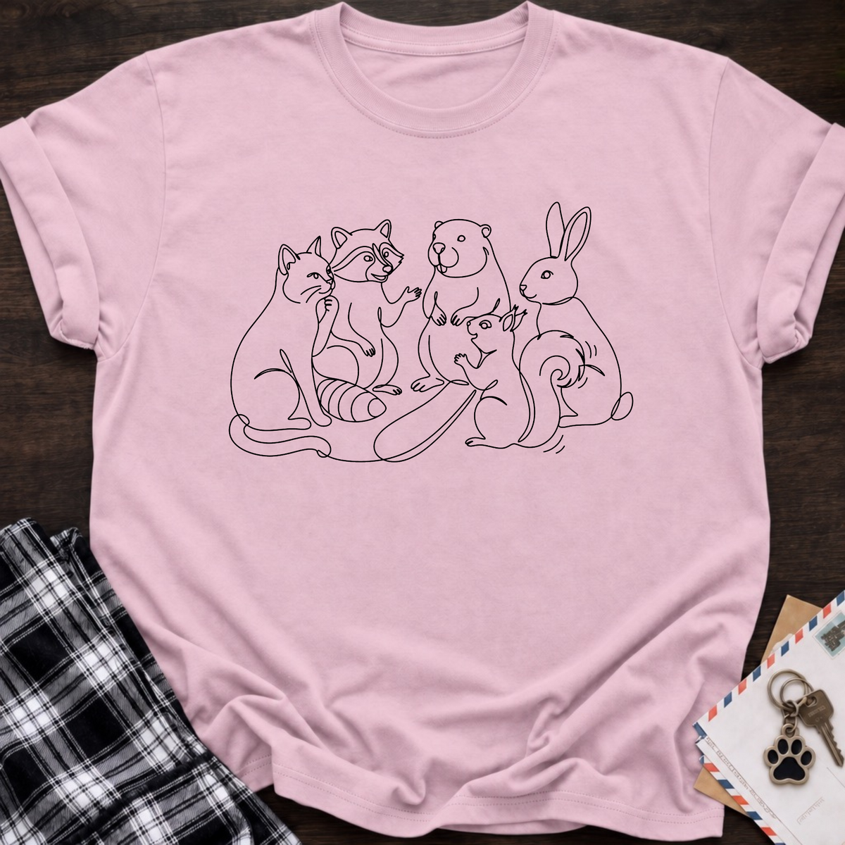 Line Art Cat & Friends T-shirt