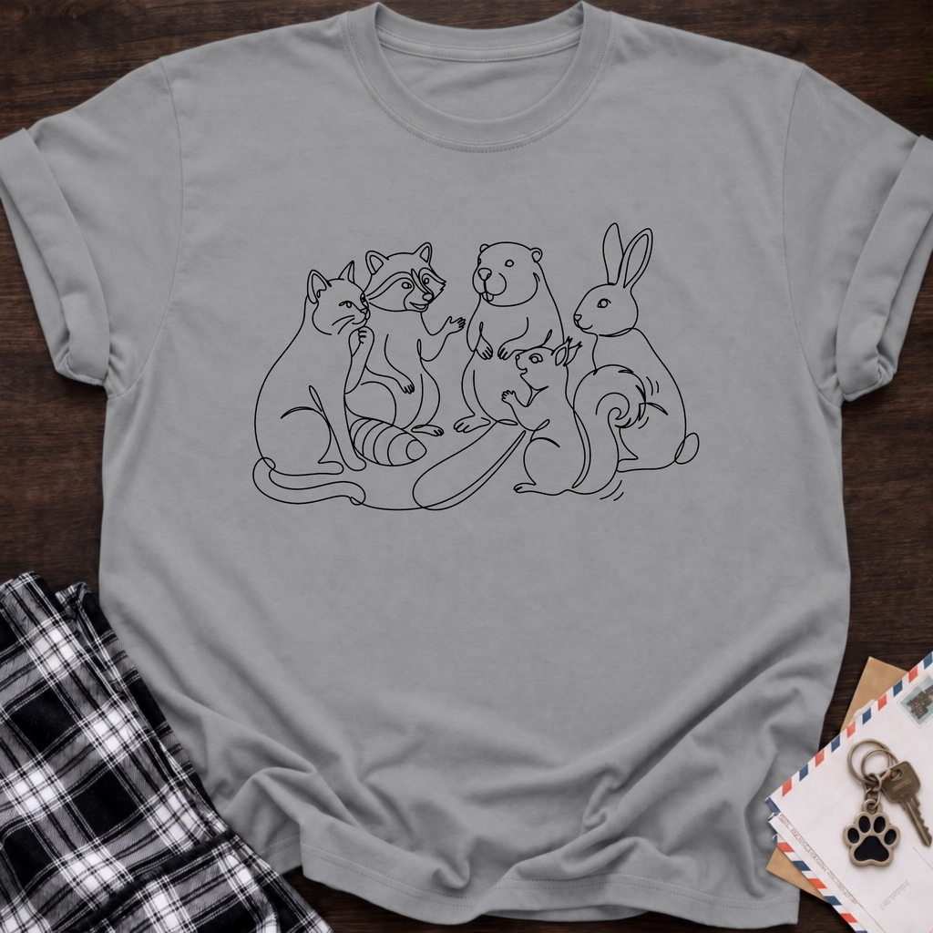 Line Art Cat & Friends T-shirt