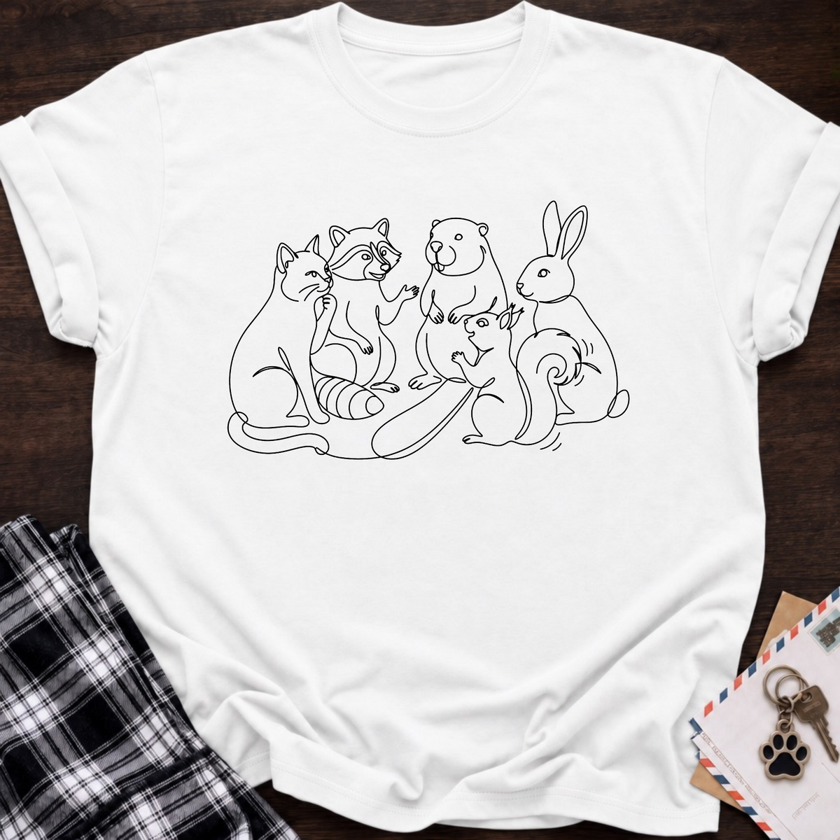 Line Art Cat & Friends T-shirt