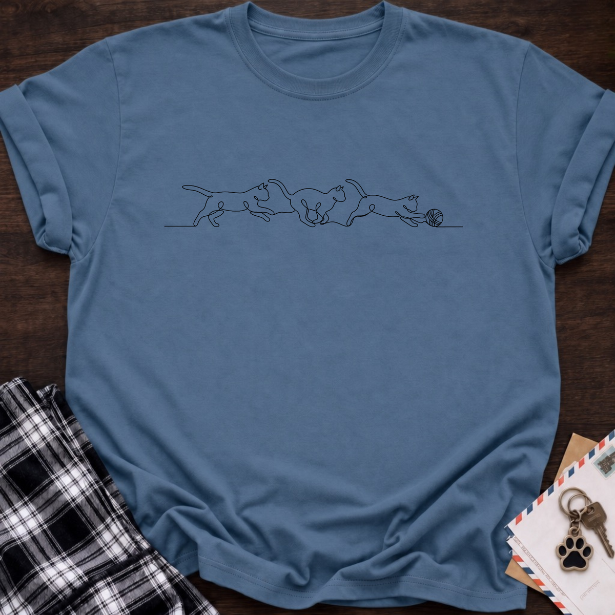 Line Art Cats & Ball T-Shirt
