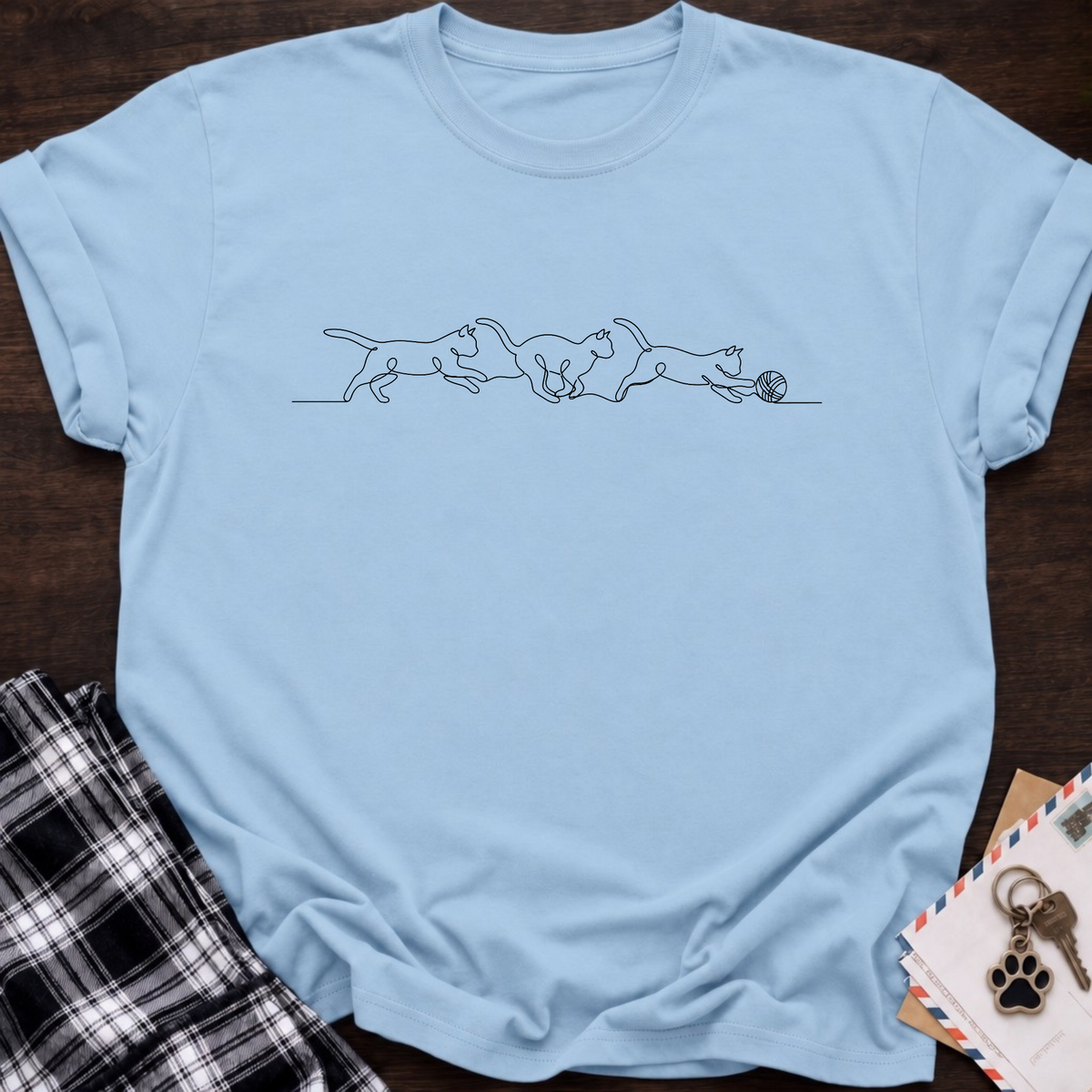 Line Art Cats & Ball T-Shirt