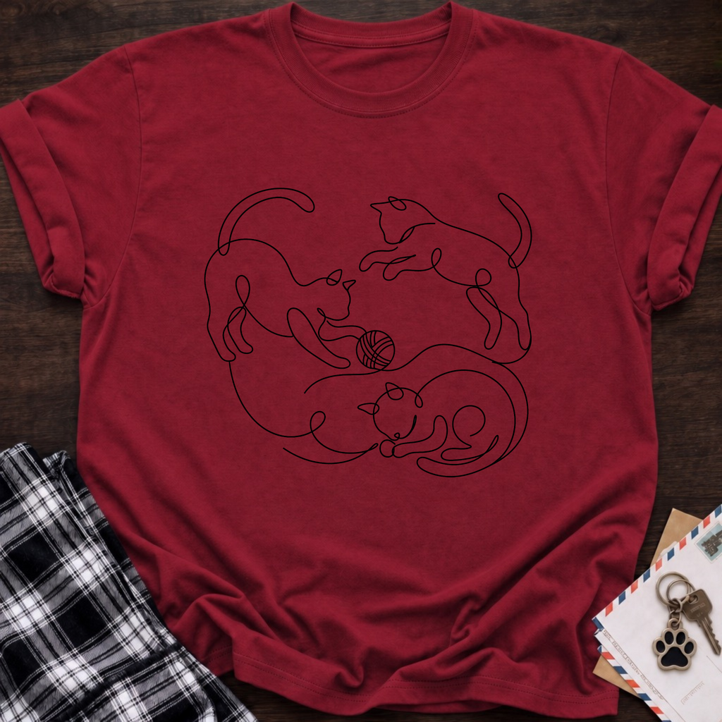 Line Art Cat Circle T‑Shirt
