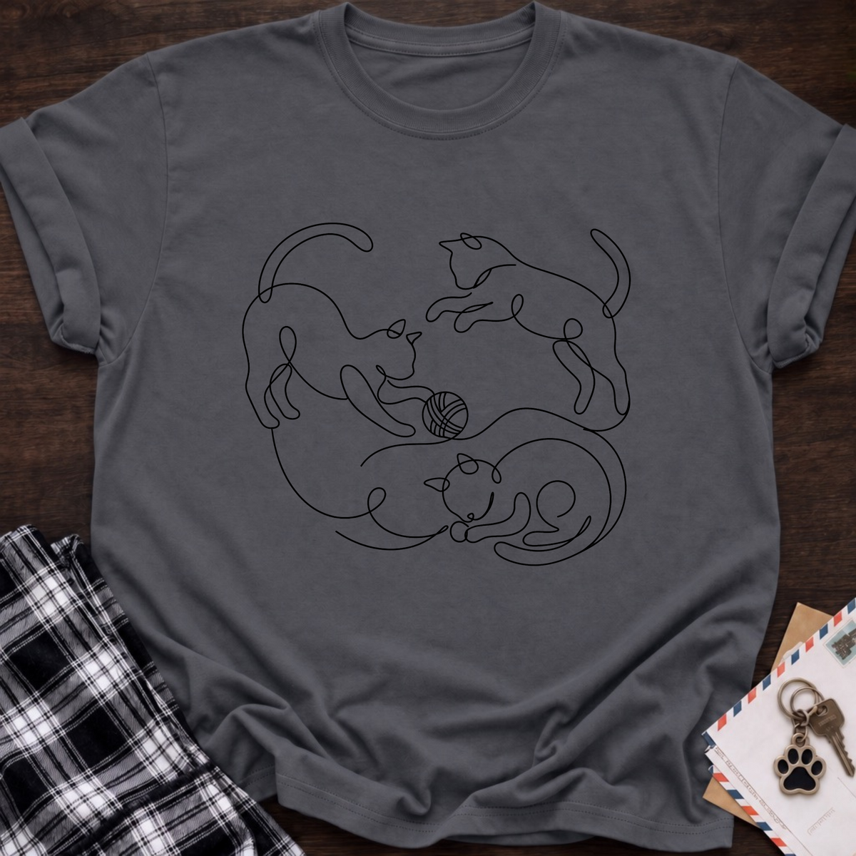Line Art Cat Circle T‑Shirt