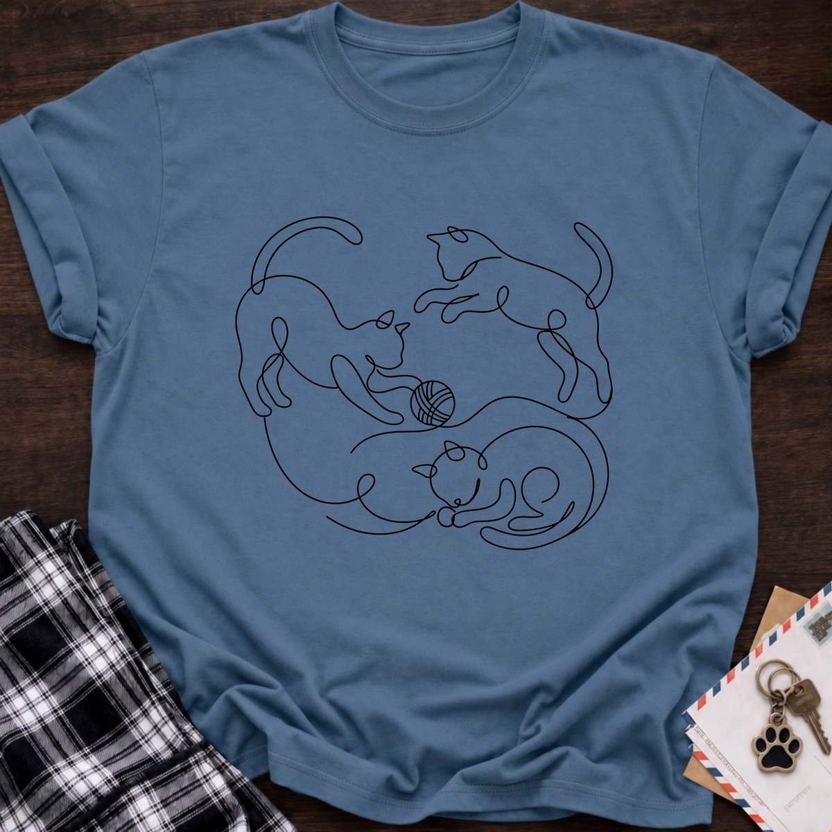 Line Art Cat Circle T‑Shirt