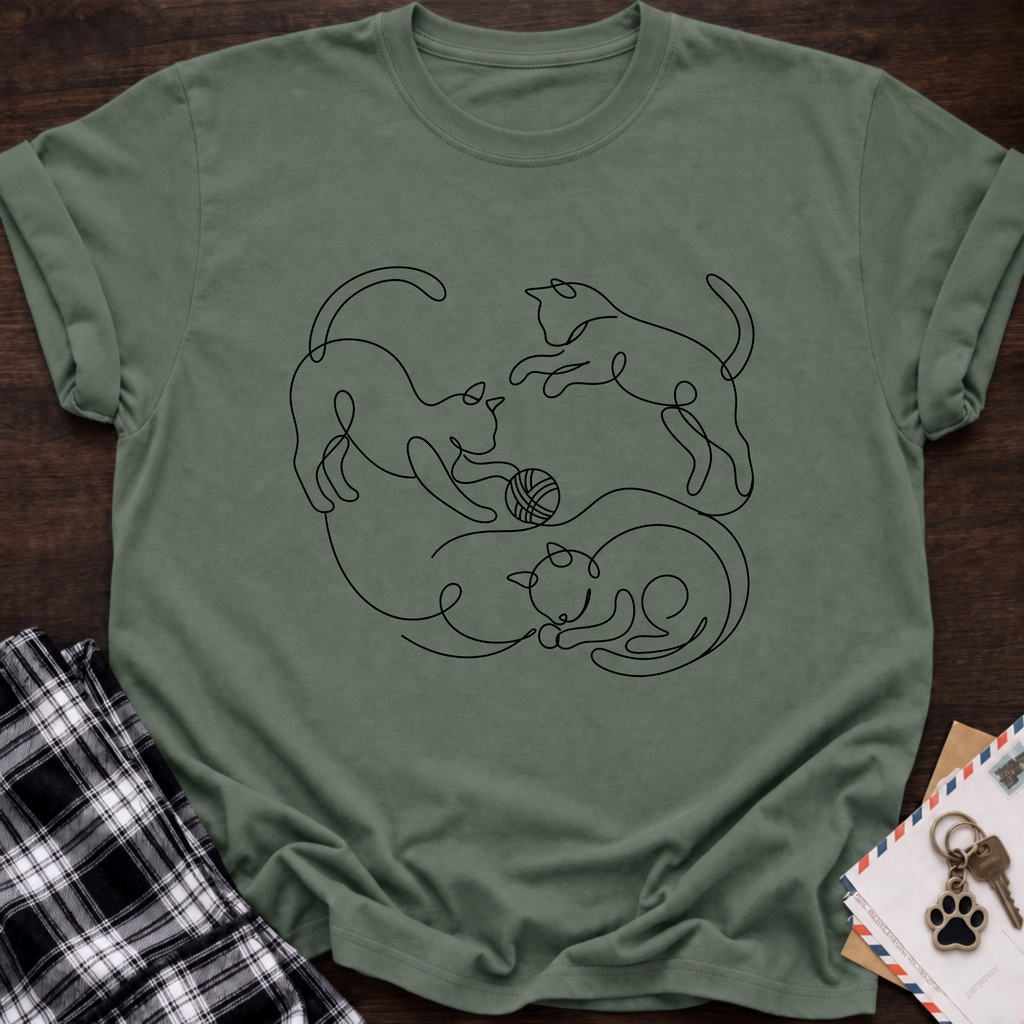 Line Art Cat Circle T‑Shirt