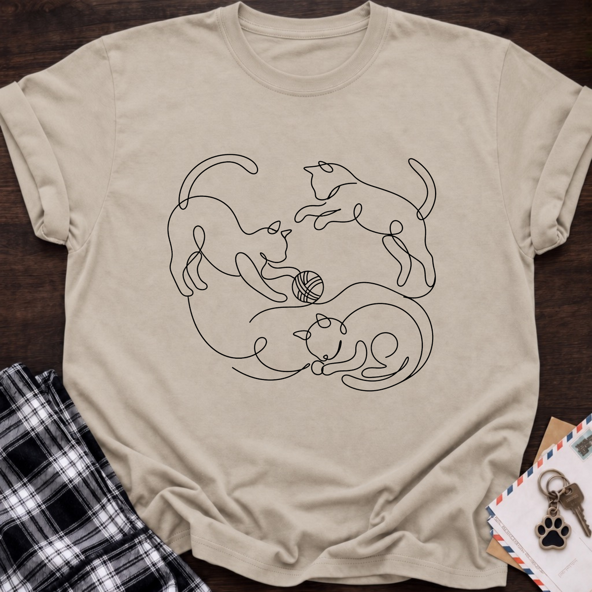 Line Art Cat Circle T‑Shirt