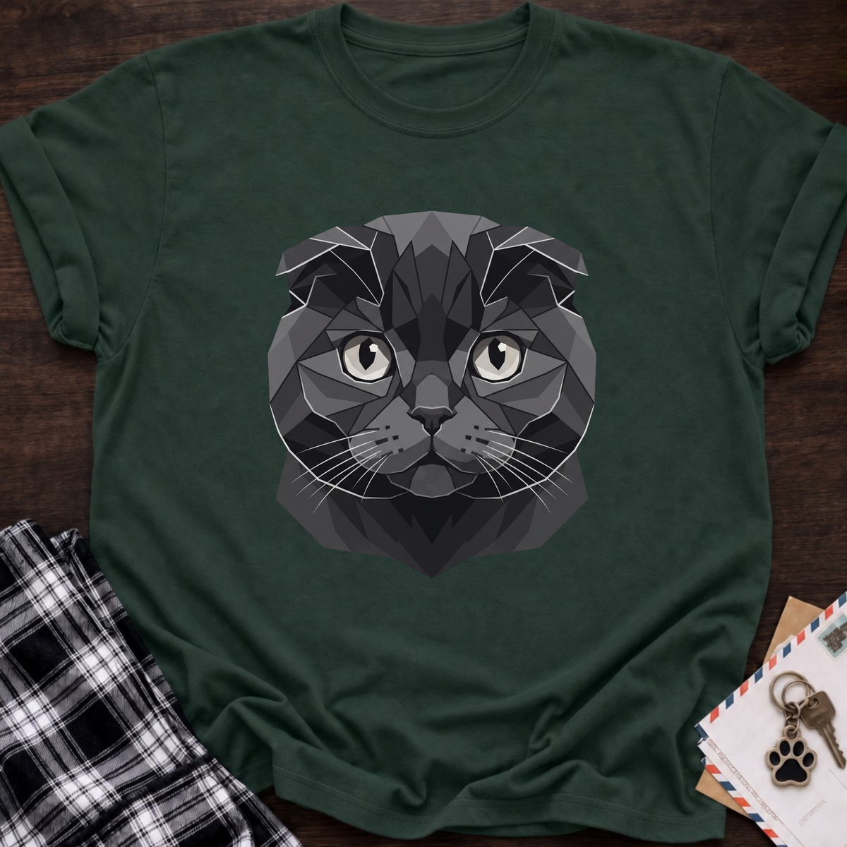Low Poly Black Scottish Fold T-shirt