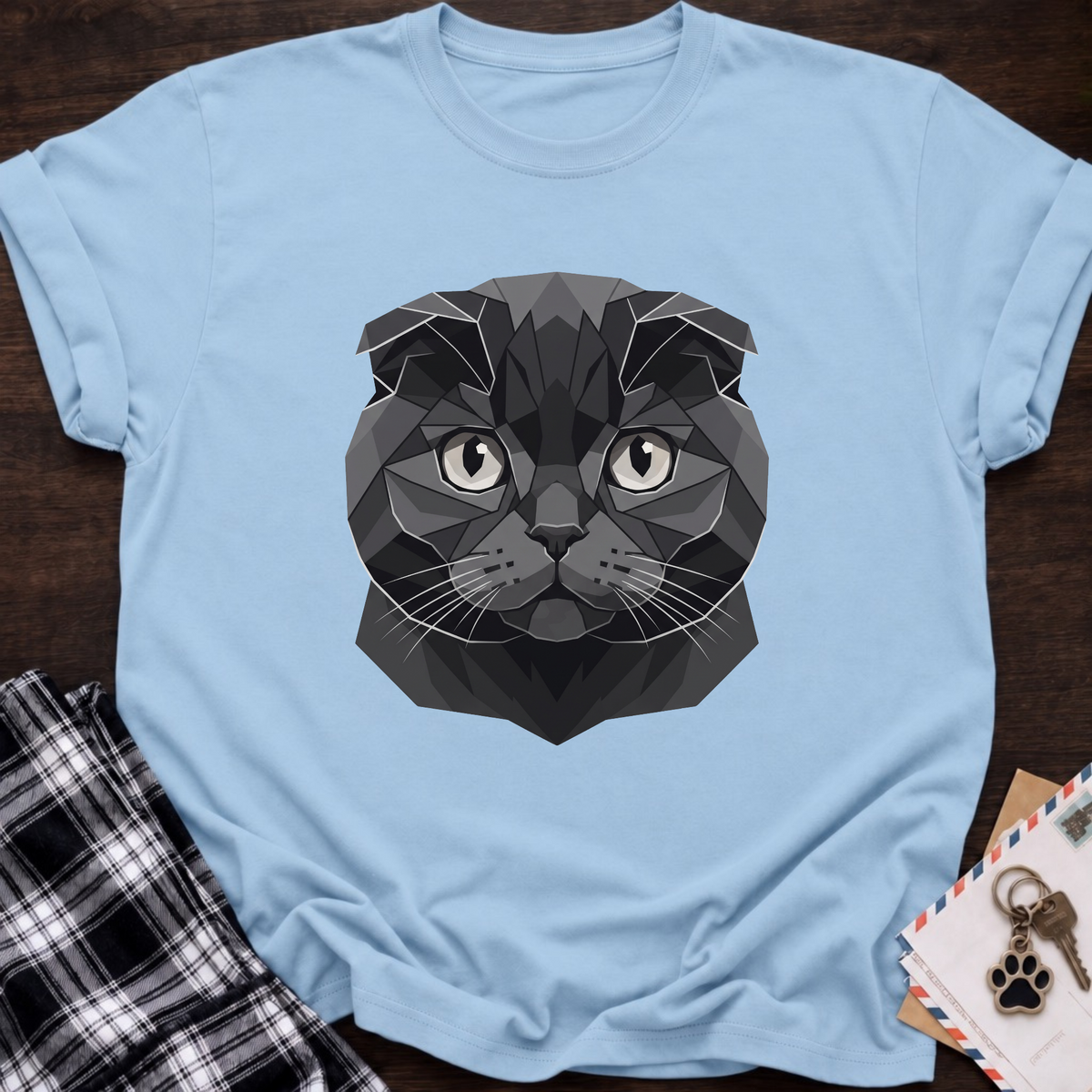 Low Poly Black Scottish Fold T-shirt